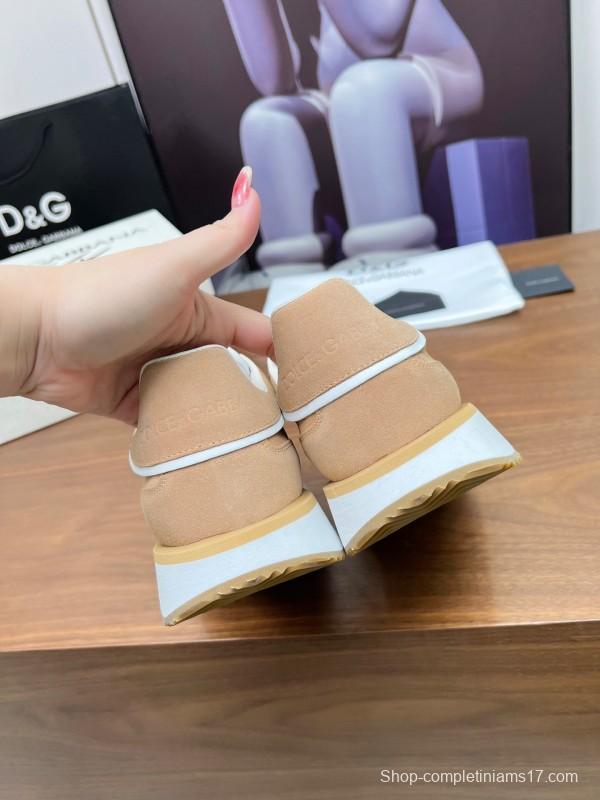 2025 Unisex Dolce & Gabbana Beige White PU Casual Sneakers LY00300