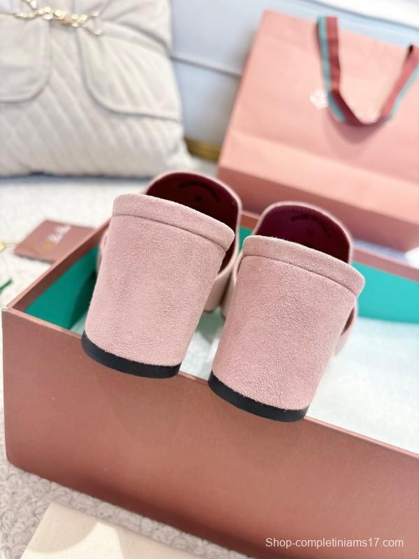 2025 Women LP Pink Suede Heeled Mules