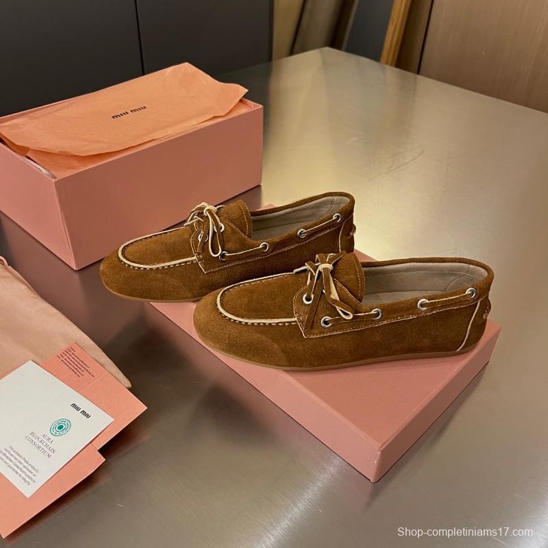 2025 Women Miu Miu Brown Suede Loafers LY00230