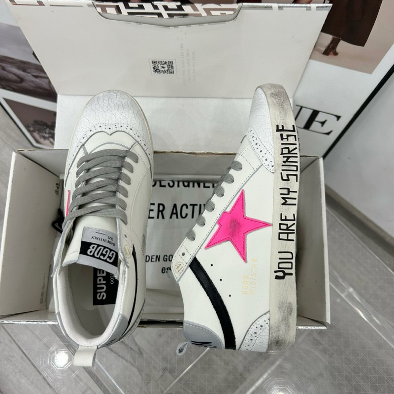 2024 Unisex GGDB White Pink Leather High Top Sneakers MJ00300