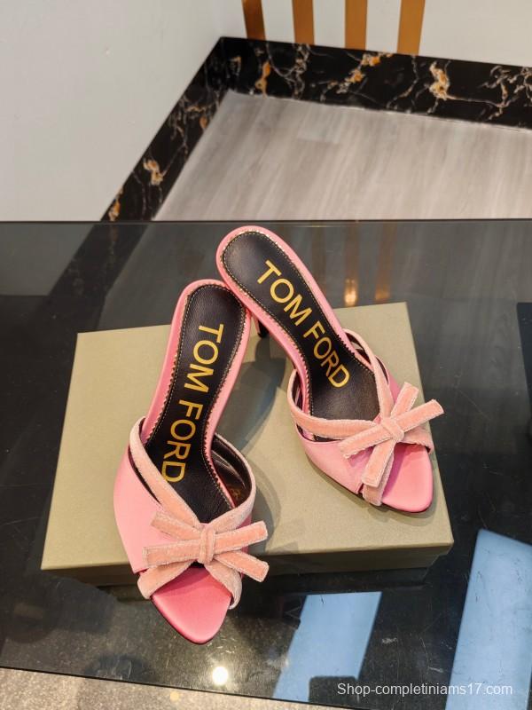 2025 Women TOM FORD Pink Velvet High Heel Backless Sandals KFY00290
