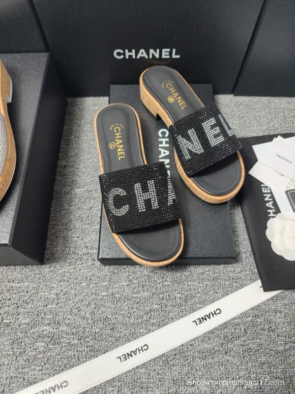 2025 Slippers Chanel Black Fabric Women Slippers