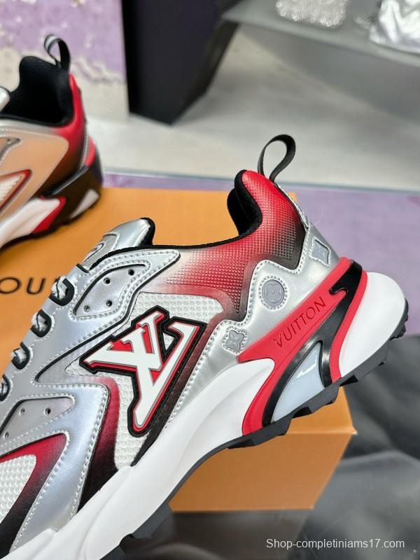 2025 Men Louis Vuitton White Red Black Leather Mesh Sneakers MJ00420