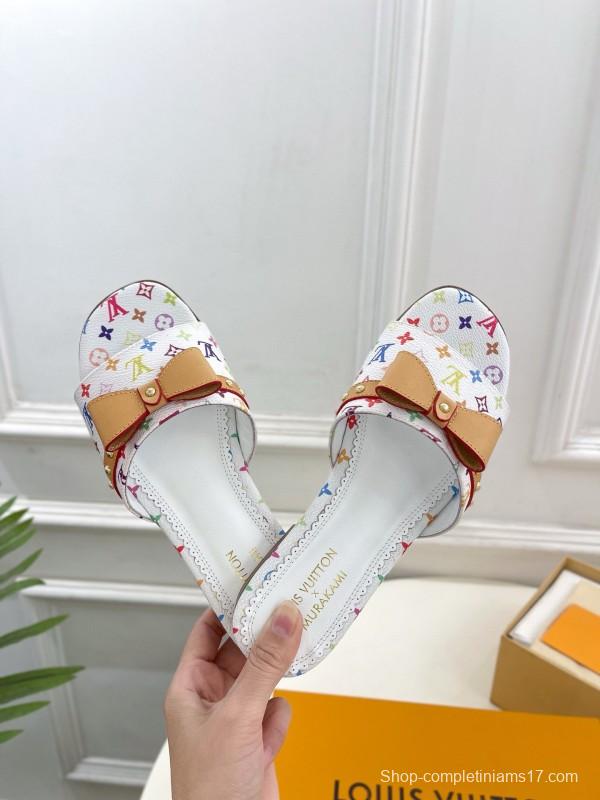 2025 Slippers Louis Vuitton Multicolor Leather Bow MJ00290