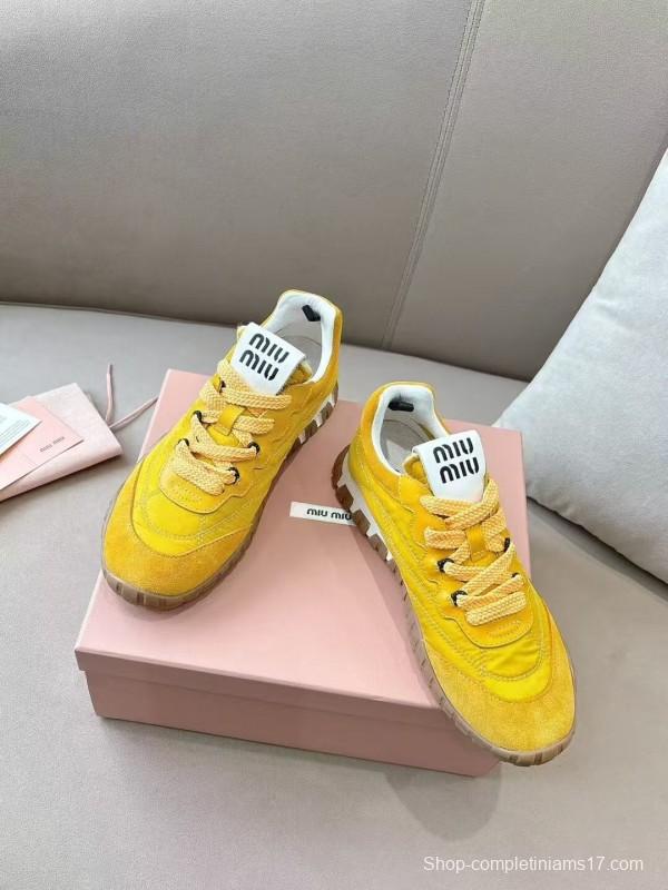 2025 Women Miu Miu Yellow Suede Sneakers KFY00280