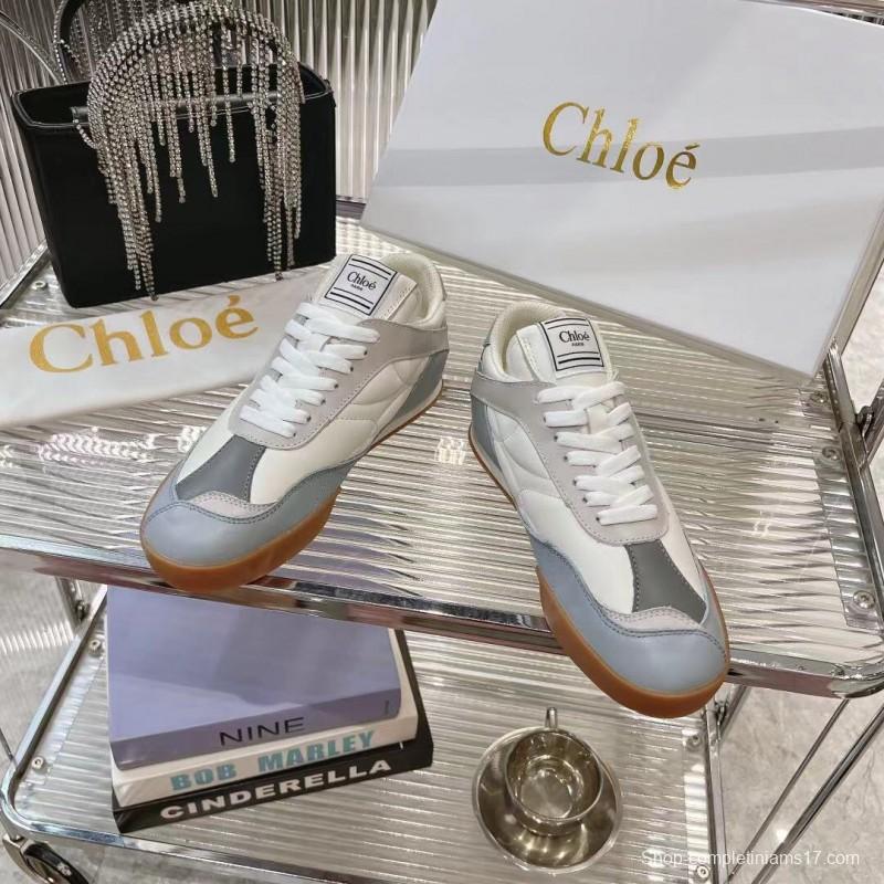 2025 Unisex Chloé White Grey Leather Casual Sneakers LY00280/LY00300