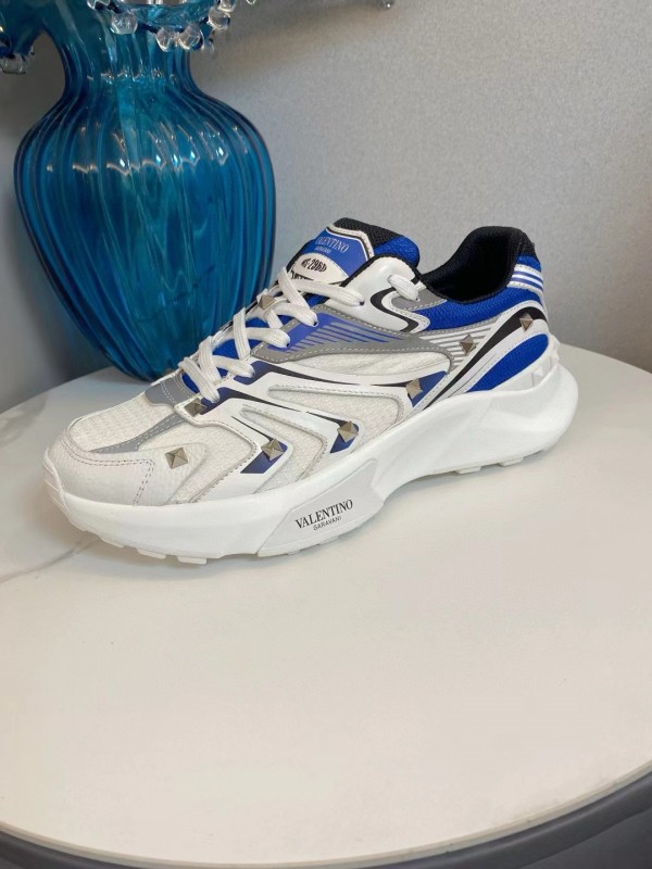 2024 Unisex Valentino Blue White Grey Mesh Leather Sneakers MJ00410