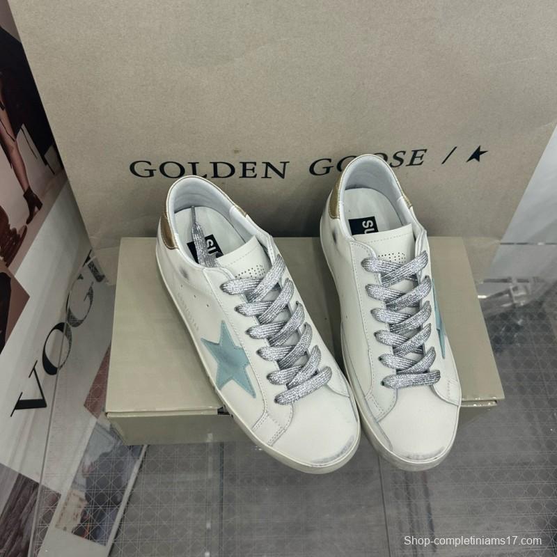 2025 Women GGDB White Blue Leather Sneakers
