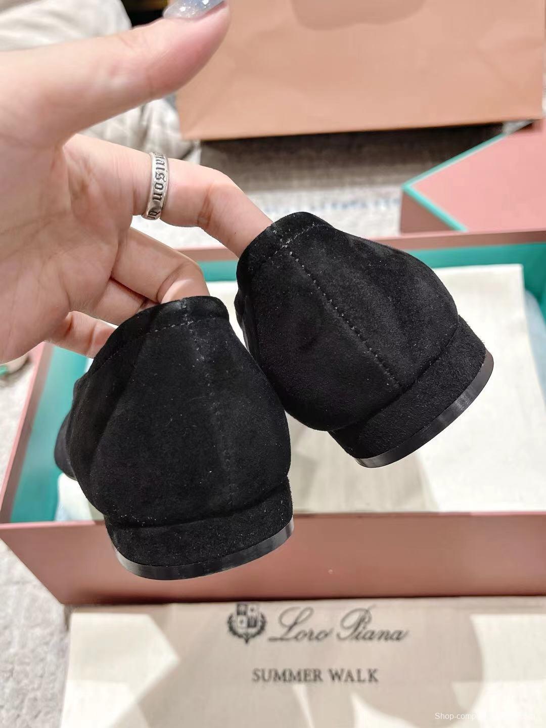 2025 Women LP Black Suede Ballet Flats LY00320