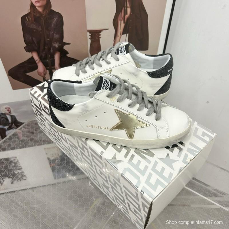 2025 Women GGDB White Gold Black Leather Sneakers