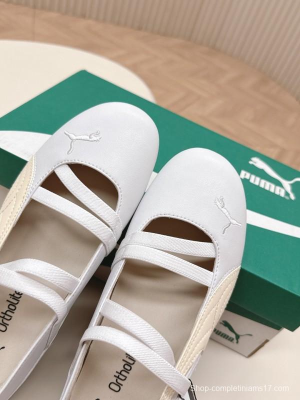 2025 Women PUMA White Leather Ballet Style Shoes