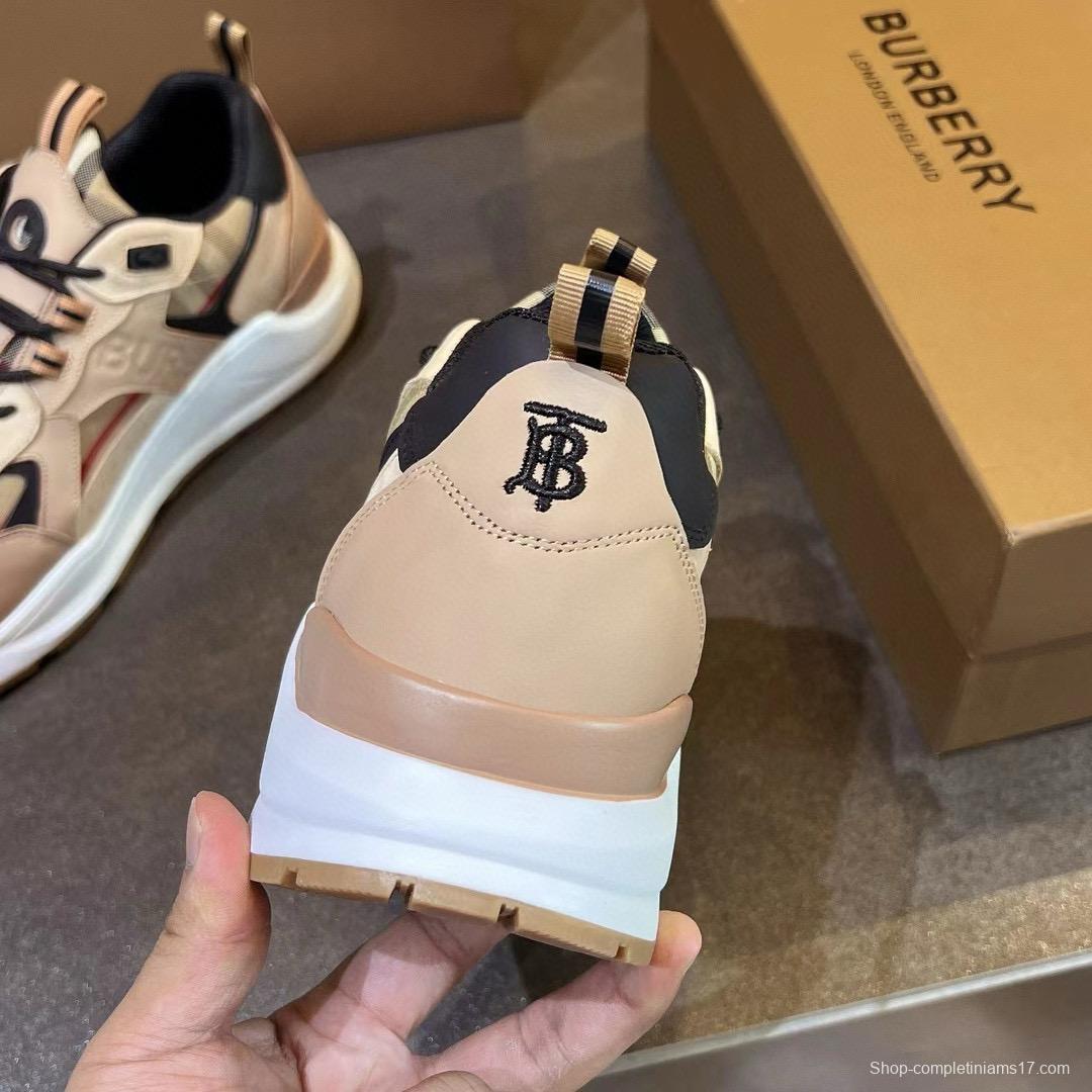 2025 Unisex Burberry Beige Black Suede Leather Cotton Sneakers Vintage Check MJ00380