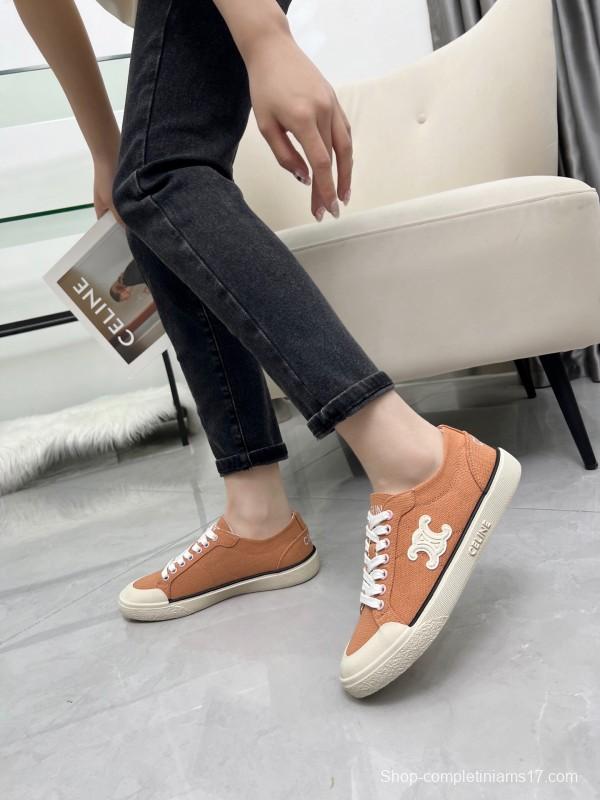 2025 Women Celine Apricot Canvas Sneakers LY00210