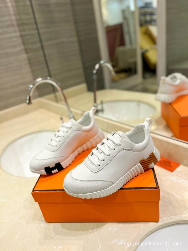 2024 Unisex Hermès White Imported Calf Leather Rain Cloth Casual Sneakers MJ00320