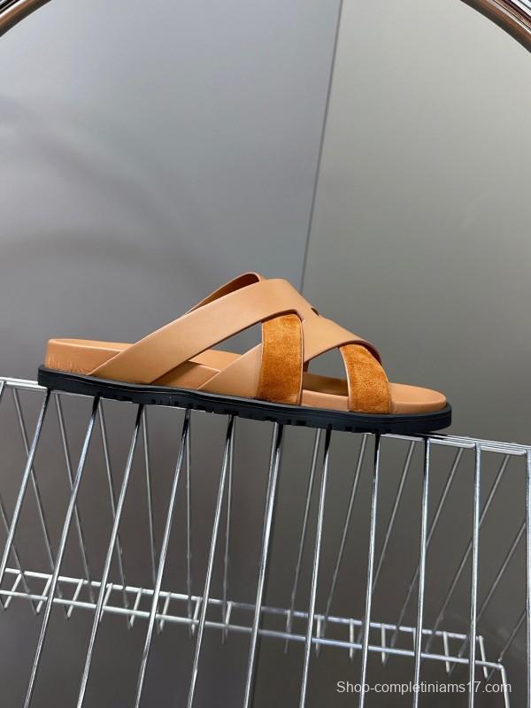 2025 Slippers Hermès Brown Suede Leather Slippers