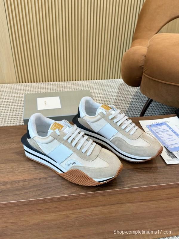 2025 Unisex TOM FORD Beige White Black Suede Leather Sneakers LY00360(F)/LY00370(M)