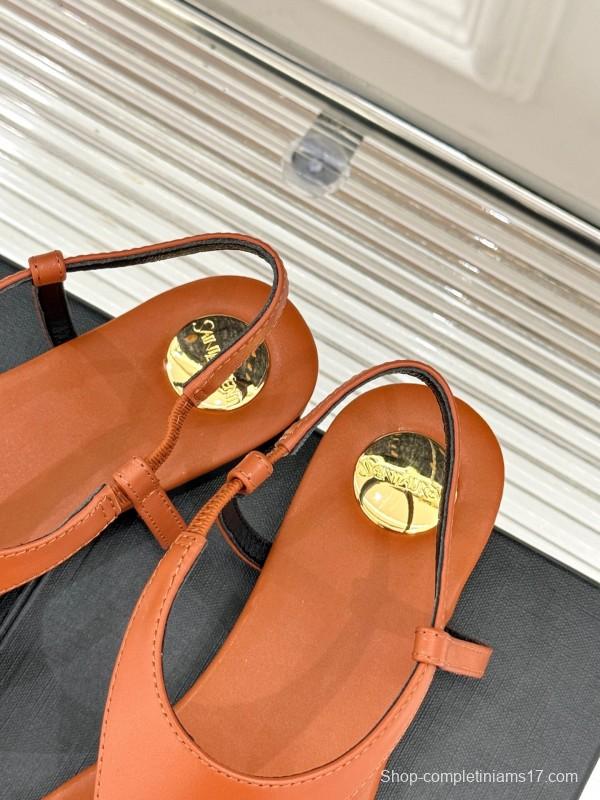 2025 Women Yves Saint Laurent Orange Leather Sandals KFY00270