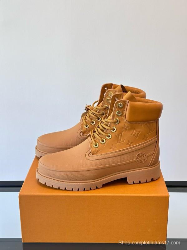 2024 Men Louis Vuitton Brown Leather Waterproof Work Boots MJ00390