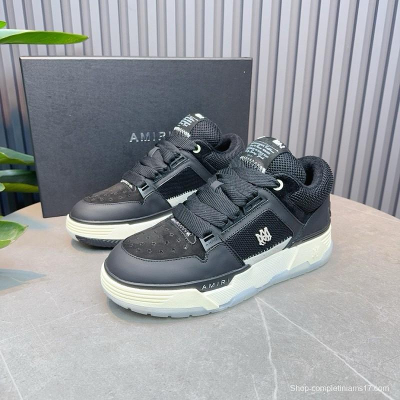 2024 Unisex Amiri Black Mesh Leather Sneakers MJ00360