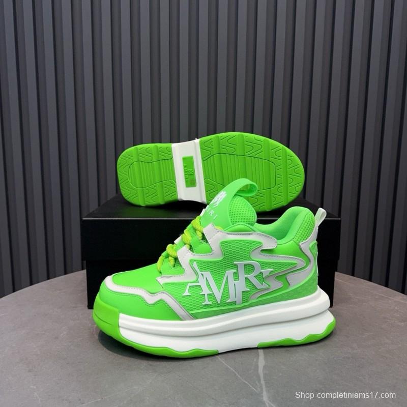 2024 Unisex Amiri Green White Mesh Leather Sneakers MJ00410