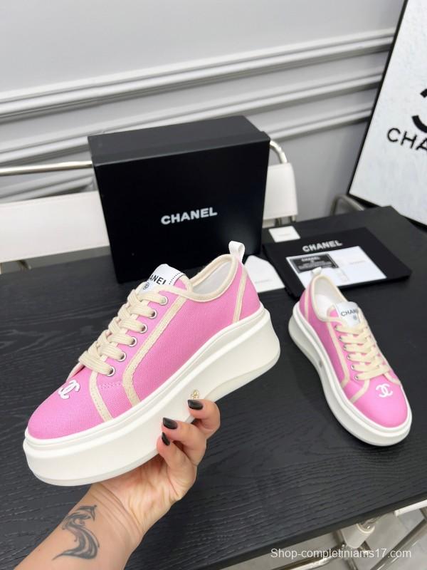 2025 Women Chanel Pink Canvas Sneakers LY00250