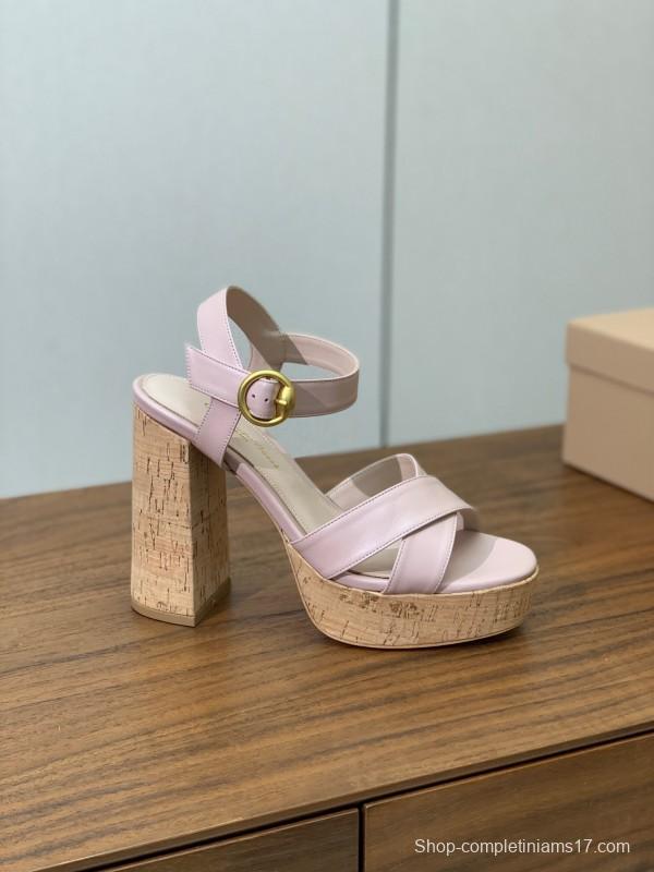 2025 Women Gianvito Rossi Light Pink Leather Platform Sandals