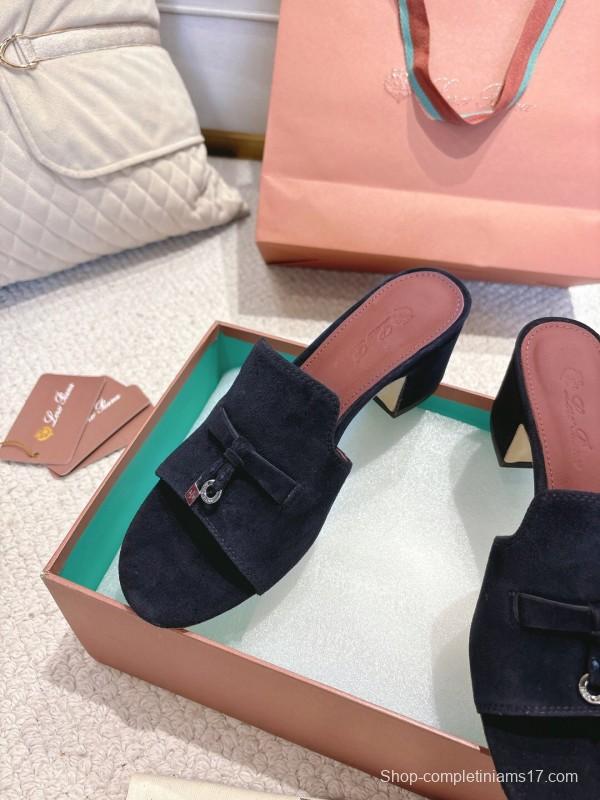 2025 Women LP Navy Suede Heeled Mules