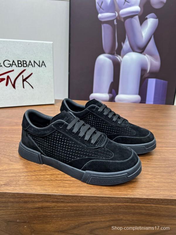 2025 Men Dolce & Gabbana Black Suede Leather Casual Sneakers LY00280