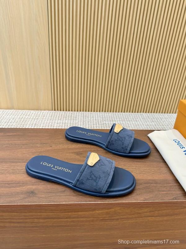 2025 LV Blue Leather Slippers LY00200