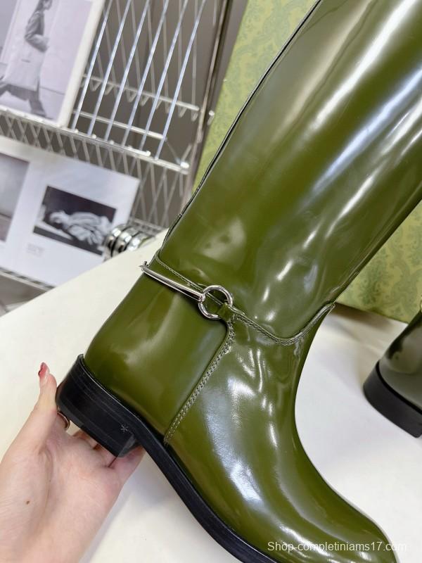 2024 Women Gucci Green Leather Boots Handmade MJ00620