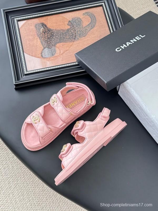 2025 Women Chanel Pink Leather Sandals LY00320