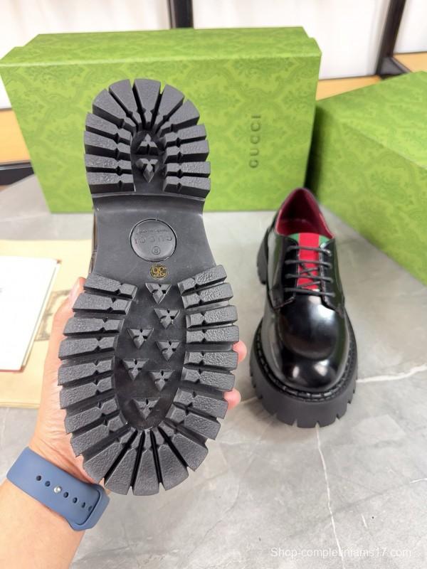 2024 Women Gucci Black Leather Oxford Shoes MJ00320