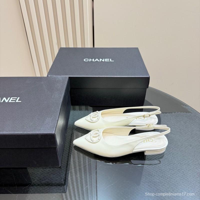 2025 Women Chanel White Leather Slingback Pumps