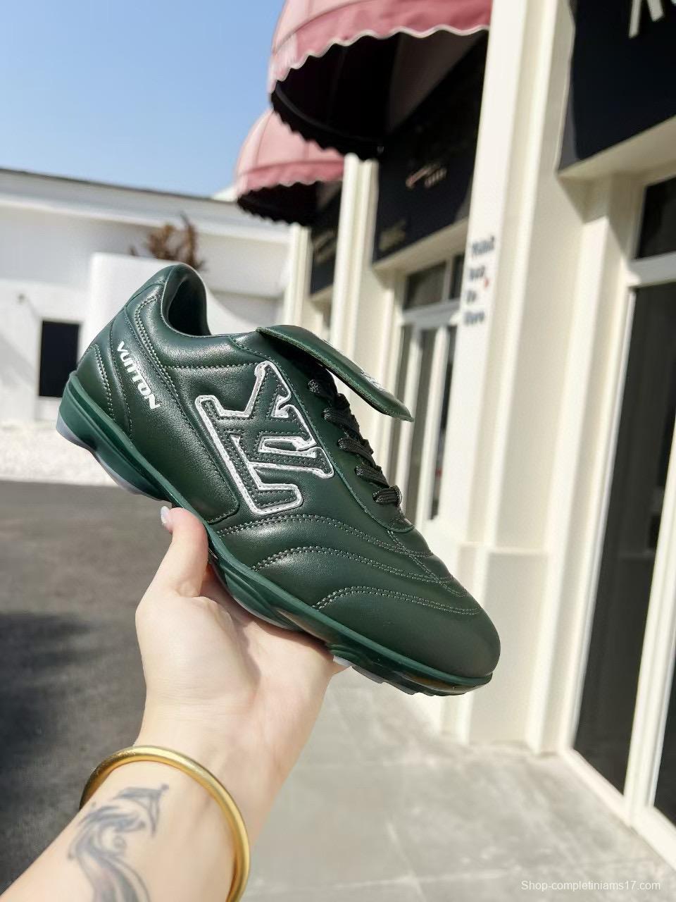 2025 Unisex Louis Vuitton Green Leather Sneakers MJ00380