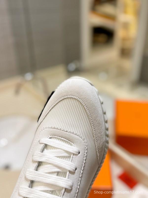 2024 Unisex Hermès White Imported Kipskin Silk Leather Casual Sneakers MJ00320