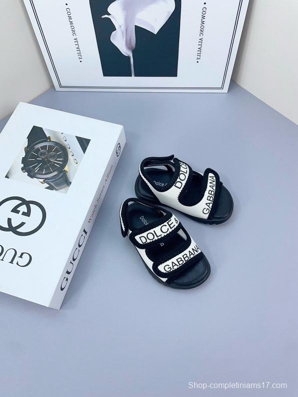 2025 Kids Dolce & Gabbana Pink Black White Leather Sandals