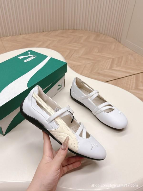 2025 Women PUMA White Leather Ballet Style Shoes