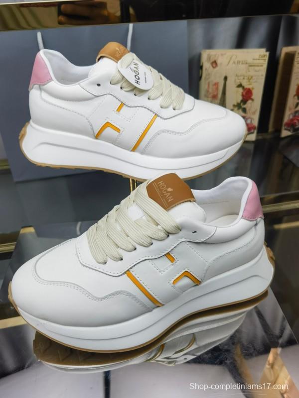 2025 Women HOGAN White Pink Leather Sneakers LY00360