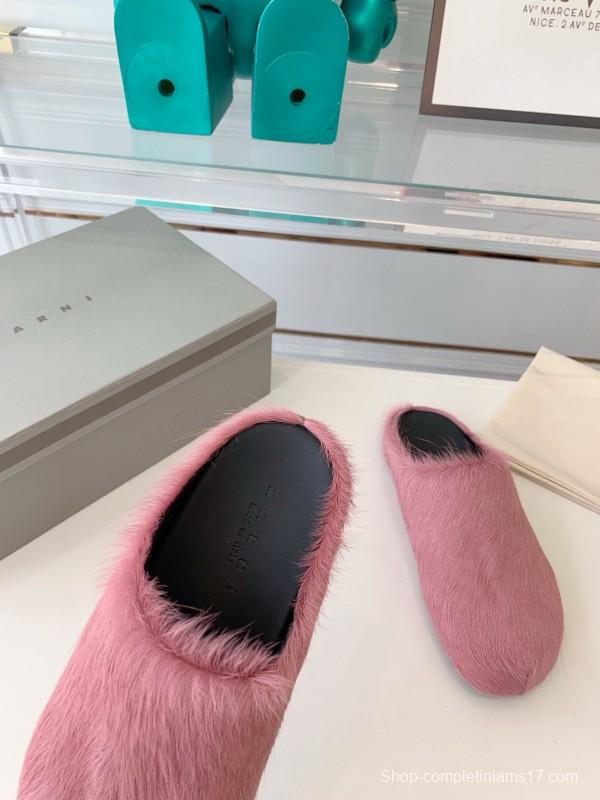 2024 Women Marni Pink Horsehair Slippers MJ00320