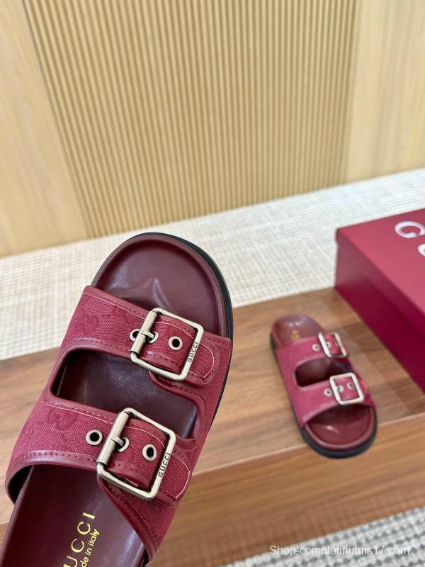 2025 Women Gucci Red Leather Sandals LY00240