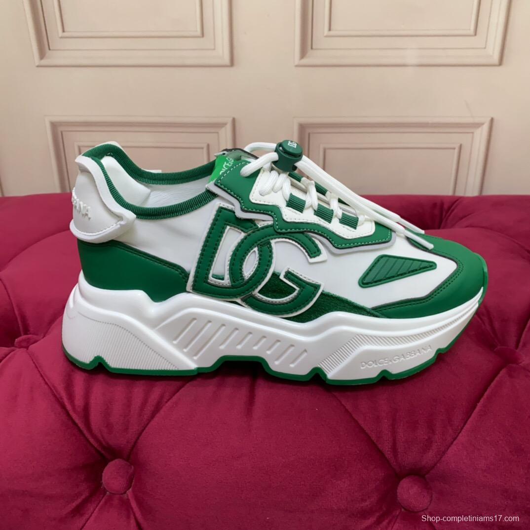 2025 Unisex Dolce & Gabbana Green White Leather Lycra Sneakers DG LY00330(F)/LY00340(M)