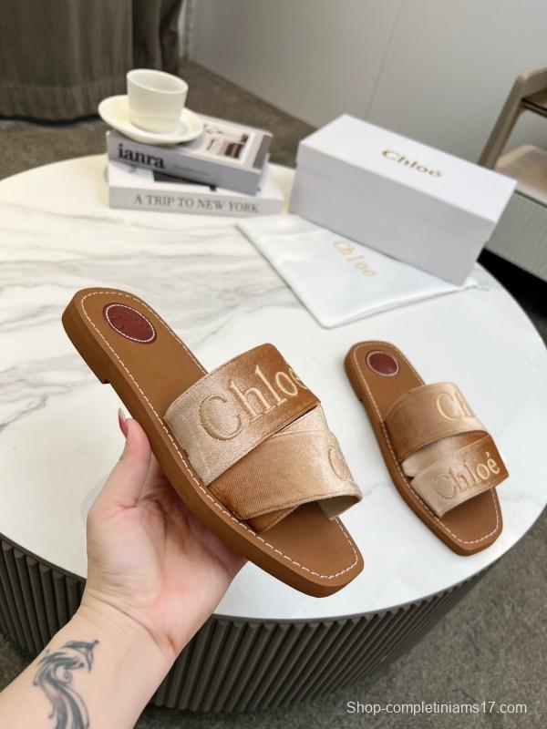2025 Women Chloé Brown Leather Slippers LY00200