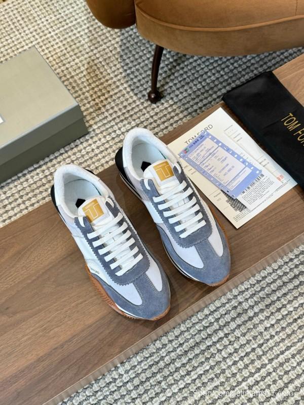 2025 Unisex TOM FORD Blue White Grey Leather Suede Sneakers LY00360(F)/LY00370(M)