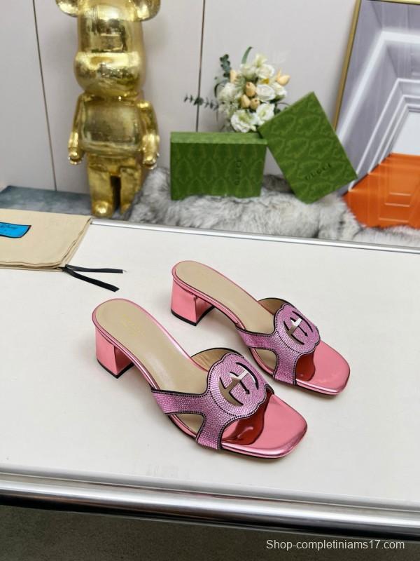 2025 Gucci Pink Leather Slippers