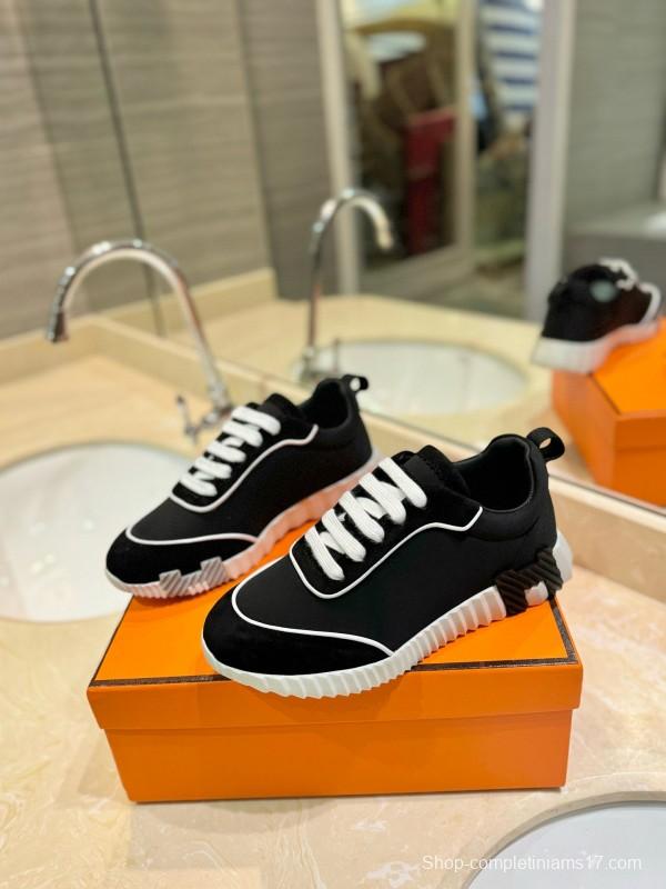 2024 Unisex Hermès Black Imported Silk Calfskin Suede Casual Sneakers MJ00320