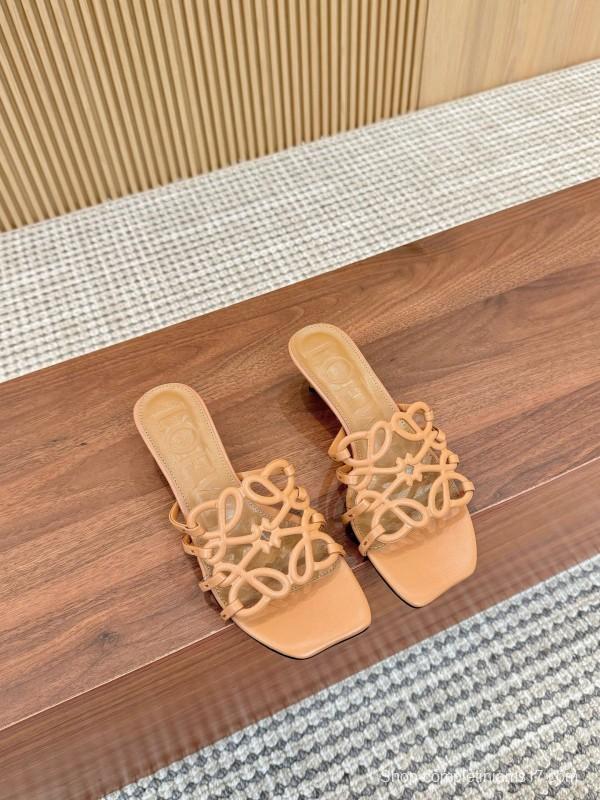 2025 Women Loewe Beige Leather Sandals LY00250