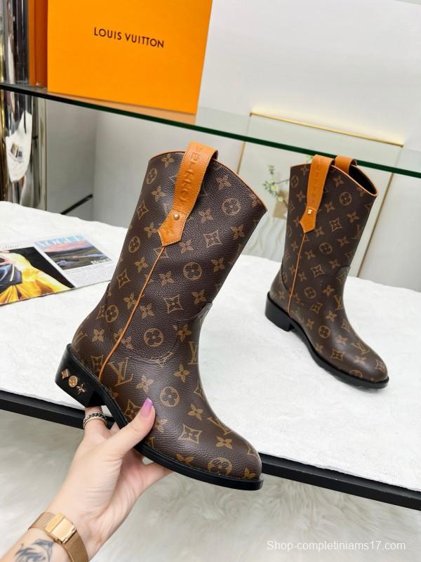 2024 Women Louis Vuitton Brown Monogram Leather Boots MJ00360