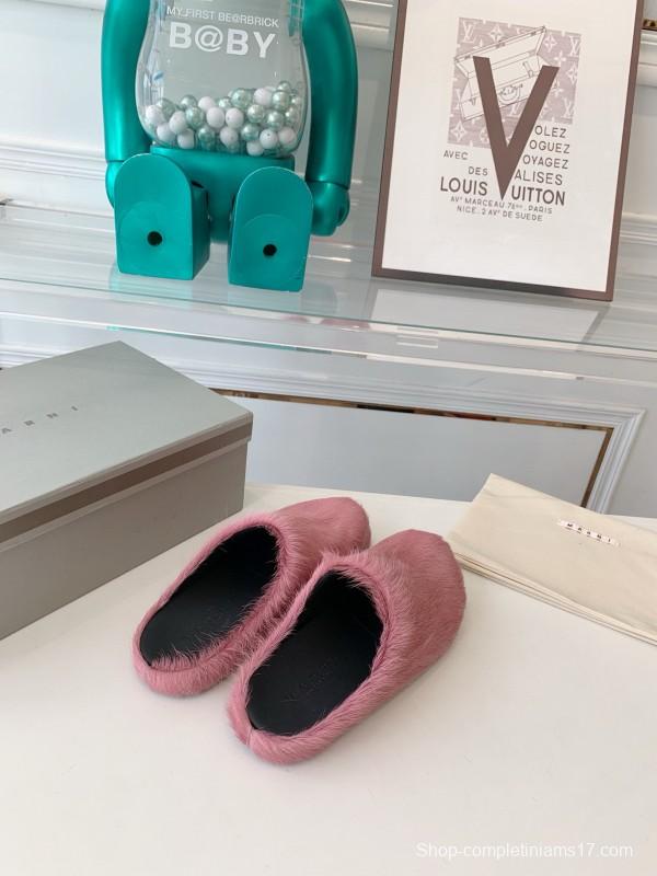 2024 Women Marni Pink Horsehair Slippers MJ00320