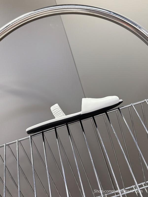 2025 Women Miu Miu White Leather Slippers LY00