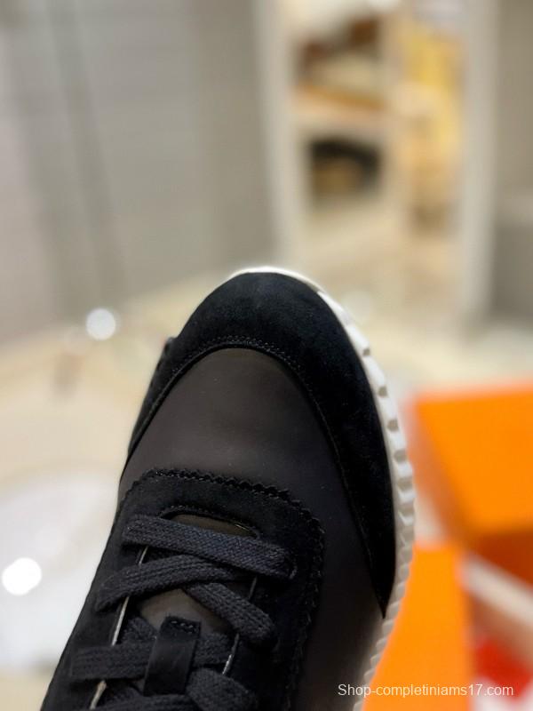 2024 Unisex Hermès Black White Leather Rainproof Fabric Casual Sneakers MJ00320